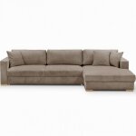 Canap d'angle  droite convertible 5 places en velours ctel taupe - robin