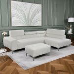 Canap� d'angle � droite avec pouf en tissu bouclette blanc - comet