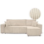 Canap� d'angle farah convertible et r�versible 4 places en velours cotel� - beige