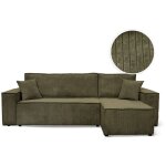 Canap� d'angle farah convertible et r�versible 4 places en velours cotel� - vert kaki