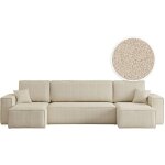 Canap� d'angle farah panoramique convertible 6 places en tissu bouclette - beige