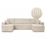 Canap� d'angle farah panoramique convertible 6 places en velours cotel� - beige