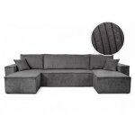 Canap� d'angle farah panoramique convertible 6 places en velours c�tel� - gris fonc�