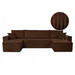 Canap� d'angle farah panoramique convertible 6 places en velours cotel� - marron