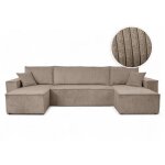 Canap� d'angle farah panoramique convertible 6 places en velours cotel� - taupe