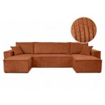 Canap� d'angle farah panoramique convertible 6 places en velours c�tel� - terracotta