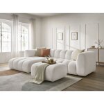 Bobochic - canap d'angle fixe talia tissu bouclette avec pouf angle gauche blanc