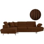 Canap� d'angle gauche convertible rio 5 places avec coffre de rangement en velours c�tel� - marron