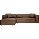 Canap� d'angle gauche vintage 4 - 5 places en cuir marron et bois noir cobain