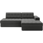 Canap d'angle kelly velours - rangement et convertible - gris - mridienne a droite
