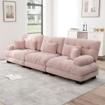 Canap� d'angle - lit 3 places modulable - chenille rose - confort rembourr� - profond - 313x77x81cm