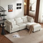 Wishdor - canap� d'angle, canap� longue 3 places avec repose - pieds, beige
