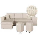 Loungitude - canap d'angle rversible mady avec coffre, rangement poufs  droite en velours ctel beige ...
