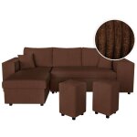 Loungitude - canap� d'angle r�versible mady avec coffre, rangement poufs � droite en velours c�tel� marron ...