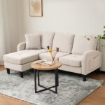 Canapé d'angle en l avec méridienne - canapé 3 places, tissu en coton et lin respirant, pieds en plastique, ... Canapé d'angle en l avec méridienne - canapé 3 places, tissu en coton et lin respirant, pieds en plastique, ...