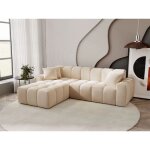 Graingold - canap d'angle mridienne gauche colombo tissu velours beige