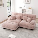 Canap d'angle modulable 2 places, tissu en chenille, cadre en bois massif, 2 coussins lombaire + 2 coussins ...