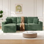 Canap� d'angle modulable neche - velours c�tel� vert, canap� compress� 3 places + m�ridienne, combinaison ...