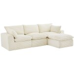 Canap� d'angle modulable avec pouf en velours c�tel� grosses c�tes beige cyroma