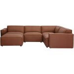 Canap� d'angle modulable vintage 5 places et pouf en cuir marron split