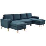 Canap� d'angle panoramique convertible en tissu bleu canard kori