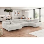 Canap d'angle panoramique denvi en u en velours ctel beige