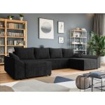 Tendencio - canap� d'angle panoramique denvi en u en velours c�tel� noir