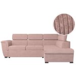 Canap� d'angle paola convertible avec coffre en velours c�tel� - angle droit - rose