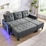 Canapé d'angle, canapé relax 3 places, led + repose - pieds amovible, rembourrage mousse, gris Canapé d'angle, canapé relax 3 places, led + repose - pieds amovible, rembourrage mousse, gris