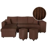Canapé d'angle réversible convertible oslo avec coffre, 2 poufs à droite en velours côtelé marron Canapé d'angle réversible convertible oslo avec coffre, 2 poufs à droite en velours côtelé marron