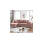 Loungitude - canap d'angle rversible convertible oslo avec coffre, 2 poufs  droite en velours ctel ...