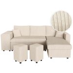 Loungitude - canap d'angle rversible convertible oslo avec coffre, 2 poufs  gauche en velours ctel ...