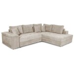 Loungitude - canap� d'angle tamia convertible avec coffre et 2 poufs en tissu - beige, angle droit