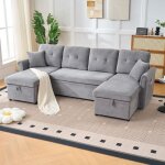 Canap� d'angle en u 266�130�85 cm, convertible en lit 240�124�46 cm avec coffres, chenille gris