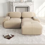 Canap� d'angle en velours c�tel�, design moderne avec accoudoirs arrondis, assise en mousse haute r�silience, ...