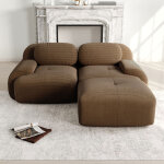 Canap� d'angle en velours c�tel�, design moderne avec accoudoirs arrondis, assise en mousse haute r�silience, ...