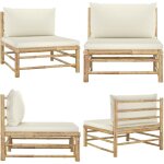 Vidaxl - canap central de jardin avec coussins blanc crme bambou - canap de jardin - mobilier de jardin ...