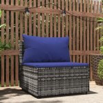 Canap� central de jardin, salon de jardin, banquette de jardin avec coussins gris r�sine tress�e togp54108 ...