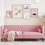 Canap� chesterfield avec traversins 3 places rose velours
