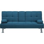 Beliani - canapé clic clac convertible 3 places en tissu bleu avec pieds argentés design ultra moderne ... Beliani - canapé clic clac convertible 3 places en tissu bleu avec pieds argentés design ultra moderne ...