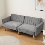 Canap� convertible 178x75x68cm, pieds bois caoutchouc, canap� - lit salon chambre, mousse, gris fonc� ...
