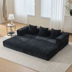 Canap� convertible 3 places, canap� droit, 3 coussins, combinaison libre modulable, tissu chenille, 198�79�60c ...