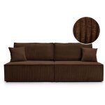 Canap� convertible 3 places fiona sans accoudoirs coffre de rangement velours c�tel� - marron