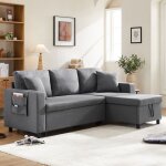 Canap� convertible, 3 places en linen, canap� - lit convertible d'angle en l, avec m�ridienne r�versible ...