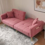 Modernluxe ? canap� convertible 2 places ? dossier r�glable ? tissu bouclette rose ? poches lat�rales ...