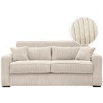 Canap� convertible express 3 places esio couchage quotidien 160x190cm en velours c�tel� - beige