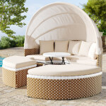 Canape convertible jardin, 2 tabourets + 1 canap� + 1 table r�glable, avec coussins, auvent r�tractable, ...