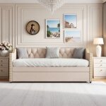 Canap� lit - petit espace - lin naturel - m�canisme tiroir - 2 places - beige proven�al