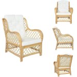 Canap avec coussin rotin naturel et lin - canap rotin - canap intrieur - meuble salon - fauteuil ...