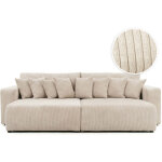 Canap� droit 4 places jade double m�ridienne et assise profonde en velours c�tel� - beige